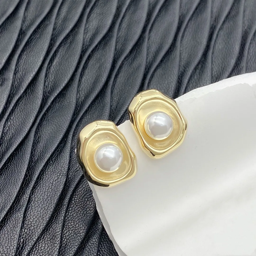 Molten Gold Pearl Stud Earrings