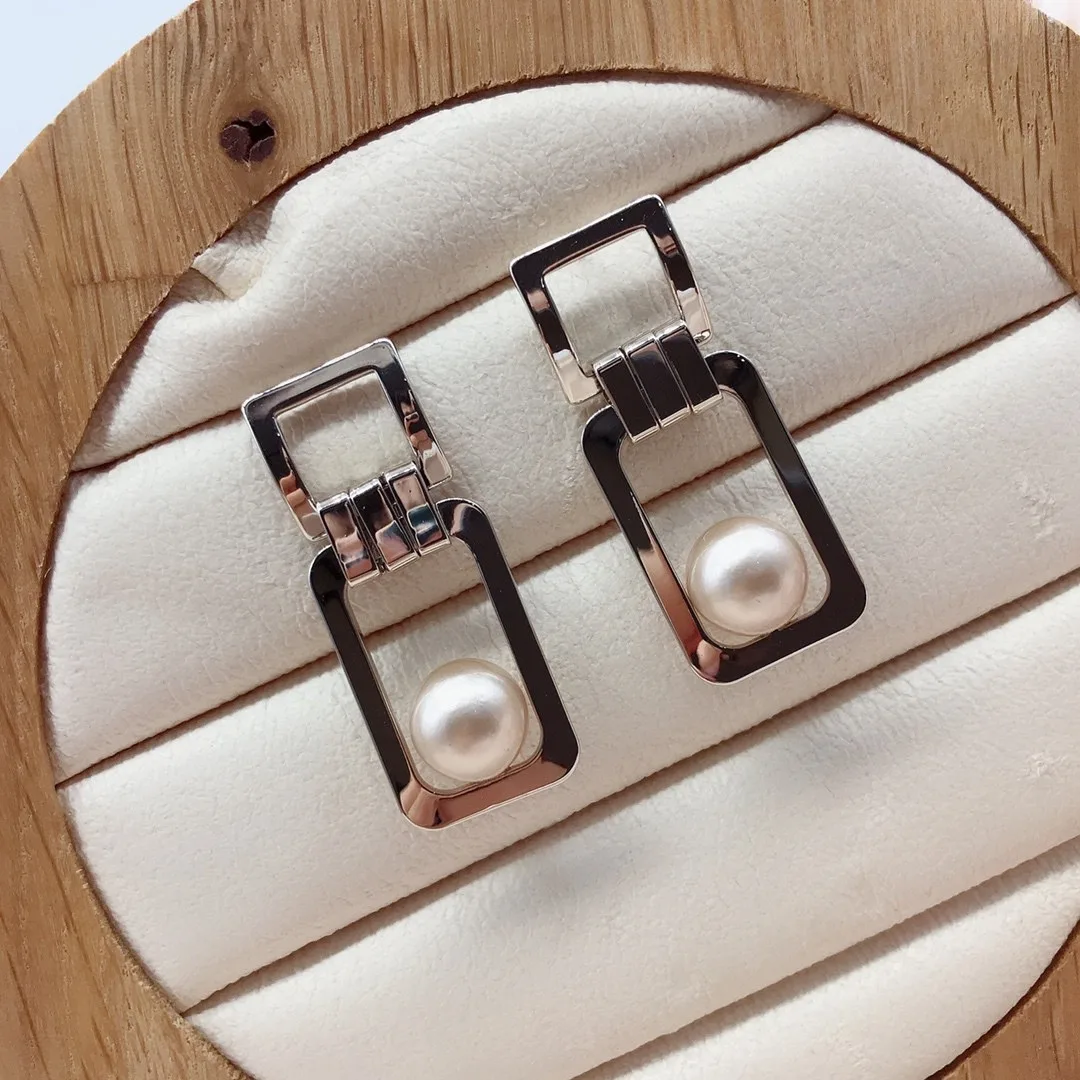 Urban Luxe Geometric Pearl Drop Earrings