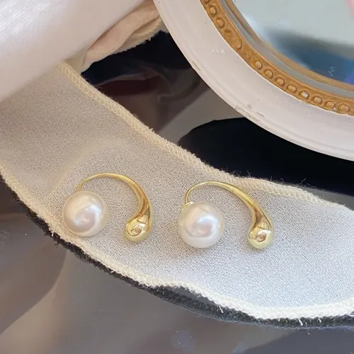Sculpted Gold Arc Pearl Drop Earrings